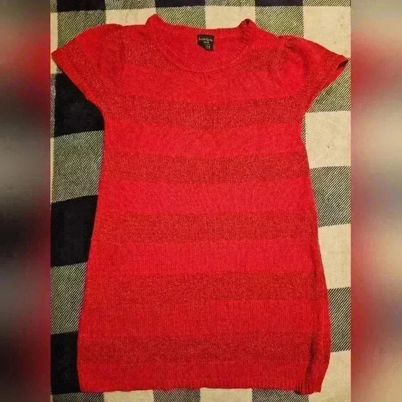 Faded Glory Girls Red Shimmer Short Sleeve Sweater Size Large 10-12 - Picture 1 of 7